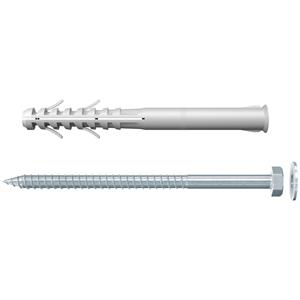 Fischer nylon constructieplug S 12 H 130 RSS + zeskantkopschroef en sluitring 4 st