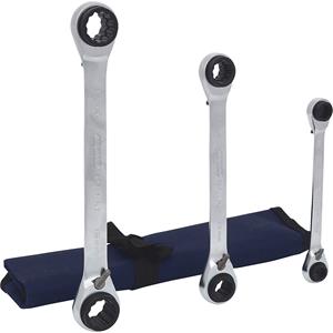 KSTOOLS KS TOOLS 4 in 1 GEARplus umschaltbar Doppel-Ratschenringschlüssel-Satz, 3-tlg