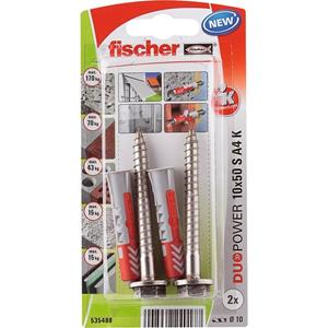 Fischer plug Duopower met rvs A4 schroef 10x50mm (Per 2 stuks)