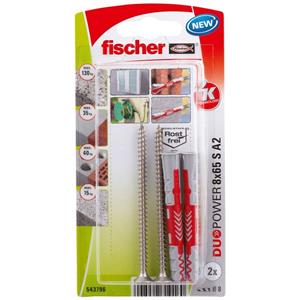 Fischer plug Duopower met rvs A2 schroef 8x65mm (Per 2 stuks)