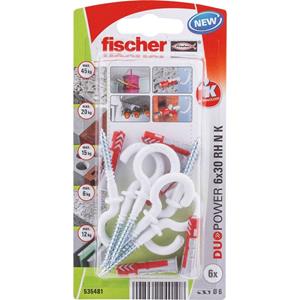 Fischer plug Duopower met ronde haak wit 6x30mm (Per 6 stuks)