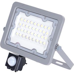 BES LED LED Bouwlamp met Sensor - Aigi Zuino - 30 Watt - Helder/Koud Wit 6500K - Waterdicht IP65 - Kantelbaar - Mat Grijs - Aluminium