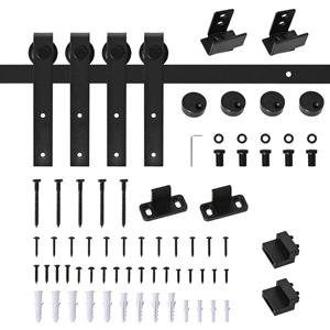 HOMCOM schuifdeursysteem looprail schuifdeurbeslag voor dubbele houten deuren accessoires koolstofstaal zwart 200 x 0,6 x 18 cm | Aosom Netherlands