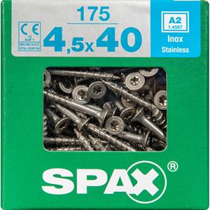 Spax - Edelstahlschraube, 4,5 x 40 mm, 175 Stück, Teilgewinde, Senkkopf, t-star plus T20, 4CUT - 4197000450406