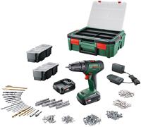 Bosch Powertools Akku-Bohrschrauber UniversalDrill 18V, mit 2xAkkus 18V/1,5 Ah, Ladegerät, Systembox und viel Zubehör