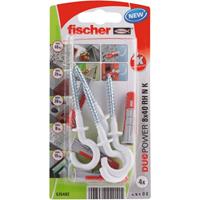 Fischer nylon plug DuoPower 8X40 met nylon ronde haak RH N K 4st.