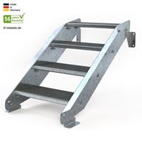 Trebado Stahltreppe 4 Stufen bis Höhe 105 cm, 60 - 120 cm [110 cm beidseitiges Geländer ST 2 (31 / 31 mm gezackt)]