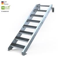 Stahltreppe 8 Stufen bis Höhe 180 cm, 60 - 120 cm [100 cm Geländer links ST 2 (31 / 31 mm gezackt)]