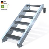 Trebado Stahltreppe 6 Stufen bis Höhe 140 cm, 60 - 120 cm [120 cm beidseitiges Geländer ST 2 (31 / 31 mm gezackt)]