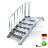 Trebado Stahltreppe 100 cm Podeststufe 6 Steigungen bis Höhe 120 cm [Geländer rechts]