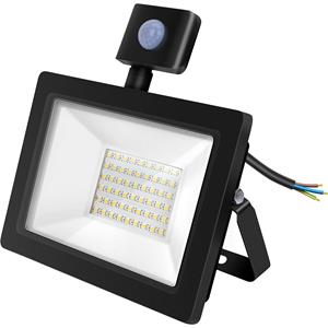 BES LED LED Bouwlamp 30 Watt met Sensor - LED Schijnwerper - Aigi Stado - Natuurlijk Wit 4000K - Waterdicht IP65 - Mat Zwart - Aluminium