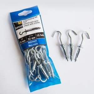 Sencys hollewandplug metaal met haak 8 x 32mm 15 stuks