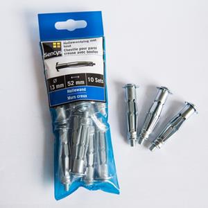 Sencys hollewandplug metaal met bout 13 x 52mm 10 stuks