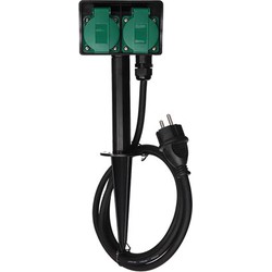 Stekkerdoos IP44 2-voudig 3680W Zwart/groen
