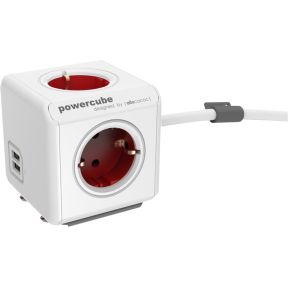 Allocacoc Powercube Extended Duo Usb 4 Stopcontacten Met 2x Usb Lader - Rood