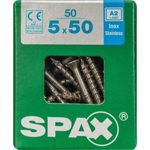 spaxinternationalgmbh&co.kg Spax - Edelstahlschraube, 5 x 50 mm, 50 Stück, Teilgewinde, Senkkopf, t-star plus T20, 4CUT, Edelstahl rostfrei A2 - 4197000500507