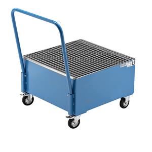 EUROKRAFTbasic Verrijdbare opvangbak van plaatstaal, l x b = 800 x 800 mm, 1 vat van 200 l staand, blauw RAL 5012