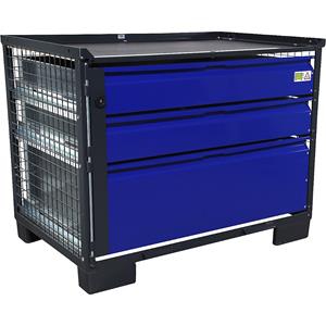 Gaasbox, met 3 afsluitbare laden, van verzinkt plaatstaal, fronten blauw