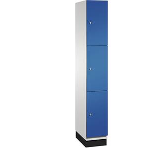 C+P CAMBIO-lockerkast met plaatstalen deuren, 3 vakken, breedte 300 mm, kastframe lichtgrijs / deur gentiaanblauw