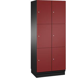 C+P CAMBIO-lockerkast met plaatstalen deuren, 6 vakken, breedte 800 mm, kastframe zwartgrijs / deur robijnrood