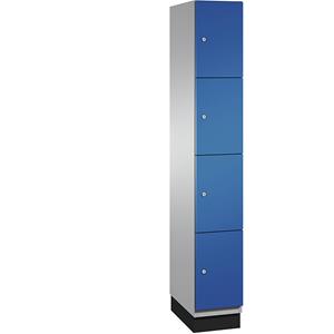 C+P CAMBIO-lockerkast met plaatstalen deuren, 4 vakken, breedte 300 mm, kastframe blank aluminiumkleurig / deur gentiaanblauw