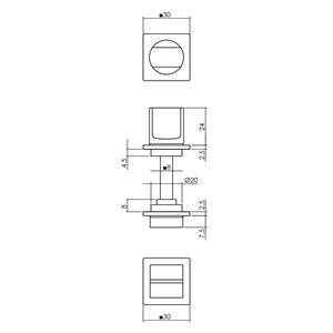 Rozet vierkant met toilet-badkamersluiting zelfklevend minimalistisch 30x2,5mm RVS
