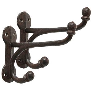 Deco By Boltze 6x stuks jassen kapstok haken van staal H10 x B4 x L15 cm. Cast iron ophang haken in het Bruin