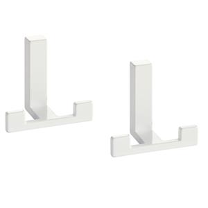 2x Luxe kapstokhaken / jashaken modern wit met dubbele haak - hoogwaardig metaal - 4 x 6,1 cm - metalen kapstokhaakjes / garderobe haakjes