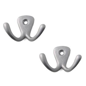 2x Luxe kapstokhaken / jashaken / kapstokhaakjes aluminium zilver dubbele haak 4,2 x 5,0 cm -