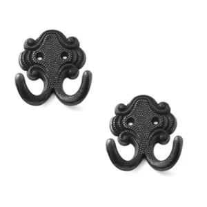 2x Luxe kapstokhaken / jashaken / kapstokhaakjes zamac zwart dubbele haak 6,7 x 5,2 cm -