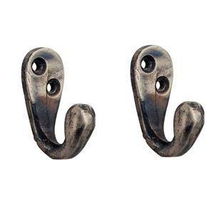 2x Luxe kapstokhaken / jashaken / kapstokhaakjes aluminium retro roest enkele haak 5,1 x 2,2 cm -