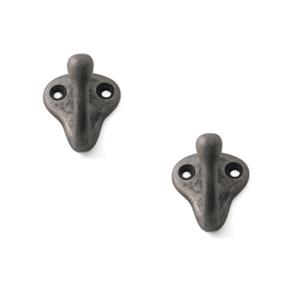 2x Luxe kapstokhaken / jashaken / kapstokhaakjes aluminium antiek tin enkele haak 3,5 x 3,0 cm -