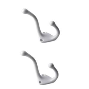 2x Luxe kapstokhaken / jashaken / kapstokhaakjes aluminium wit enkele haak 7,5 x 3,2 cm -