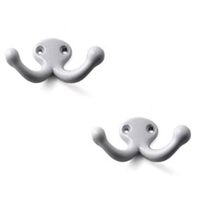 3x Luxe kapstokhaken / jashaken / kapstokhaakjes messing verchroomd dubbele haak 3,8 x 7,4 cm -