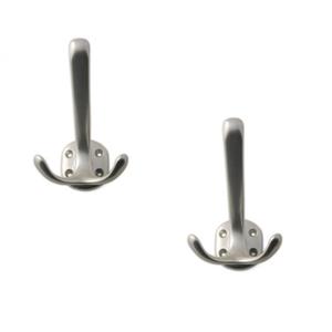 2x Luxe kapstokhaken / jashaken / kapstokhaakjes aluminium zilver dubbele haak 11 x 6,8 cm -