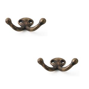 4x Luxe kapstokhaken / jashaken / kapstokhaakjes aluminium antiek brons dubbele haak 4 x 7,2 cm -