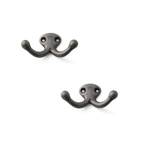 4x Luxe kapstokhaken / jashaken / kapstokhaakjes aluminium antiek tin dubbele haak 4 x 7,2 cm -