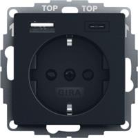 GIRA wandcontactdoos randaarde USB-A en USB-C kindveilig Systeem 55 zwart mat
