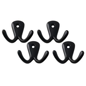 Set van 8x stuks kledinghaken / jassen / kapstokhaakjes aluminium zwart dubbele haak 4,2 x 5,0 cm -