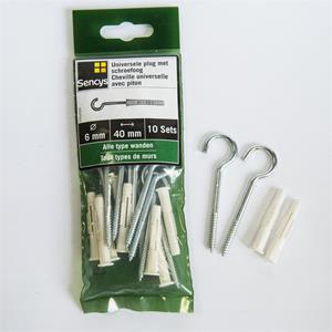 Sencys universele pluggen met schroefoog 40x6mm 10st