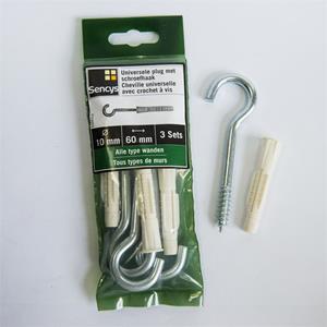 Sencys universele pluggen met schroefhaak 60x10mm 3st