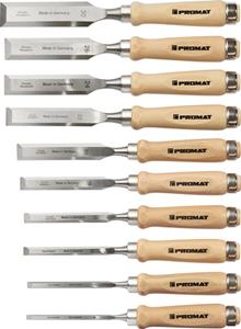 Promat Steekbeitelset | 6,8,10,12,16,20,22,24,26,30 mm | heft van wit beukenhout Ulm vorm | 10-delig | doos - 4000815371 - 4000815371