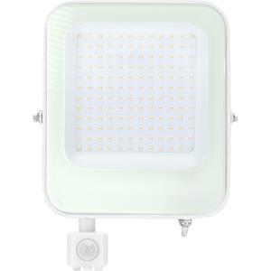 BES LED LED Bouwlamp 100 Watt met Sensor - LED Schijnwerper - Aigi Ixi - Natuurlijk Wit 4000K - Waterdicht IP65 - Mat Wit - Aluminium