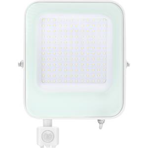 BES LED LED Bouwlamp 100 Watt met Sensor - LED Schijnwerper - Aigi Ixi - Helder/Koud Wit 6500K - Waterdicht IP65 - Mat Wit - Aluminium