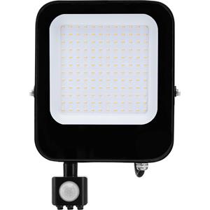 BES LED LED Bouwlamp 100 Watt met Sensor - LED Schijnwerper - Aigi Ixi - Natuurlijk Wit 4000K - Waterdicht IP65 - Mat Zwart - Aluminium