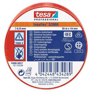 Tesa flex IEC 53988-00017-00 Isolatietape Rood (l x b) 25 m x 19 mm 1 stuk(s)