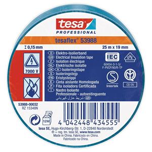 Tesa flex IEC 53988-00032-00 Isolatietape Blauw (l x b) 25 m x 19 mm 1 stuk(s)