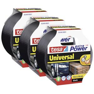 Tesa extra Power UNIVERSAL 56348 Gewebeklebeband Schwarz (L x B) 10m x 50mm 3St.