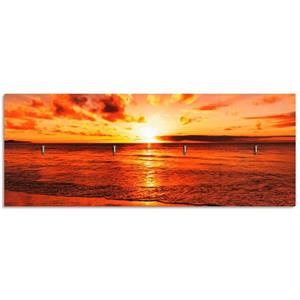 Artland Kapstok Mooie zonsondergang strand van hout met 4 sleutelhaakjes – sleutelbord, sleutelborden, sleutelhouder, sleutelhanger voor de hal – stijl: modern