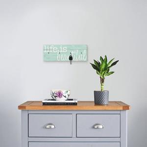 Artland Kapstok Het leven is mooi van hout met 4 sleutelhaakjes – sleutelbord, sleutelborden, sleutelhouder, sleutelhanger voor de hal – stijl: modern